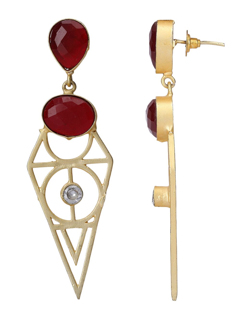 Red Stone Matte Gold Earrings