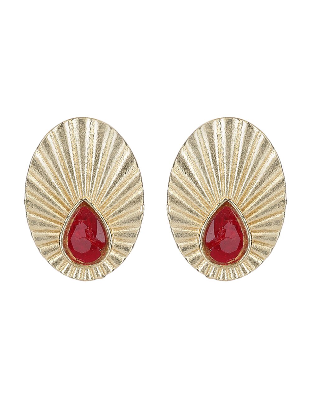 Miny Size Red Stone Matte Gold Earrings