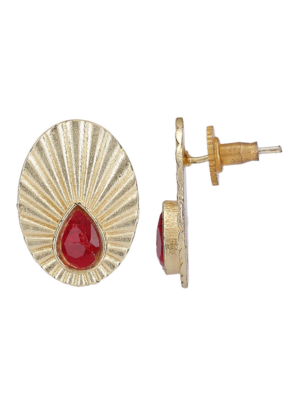 Miny Size Red Stone Matte Gold Earrings