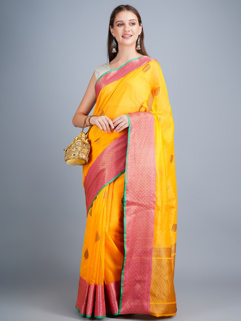Yellow Handwoven Banarasi  Saree