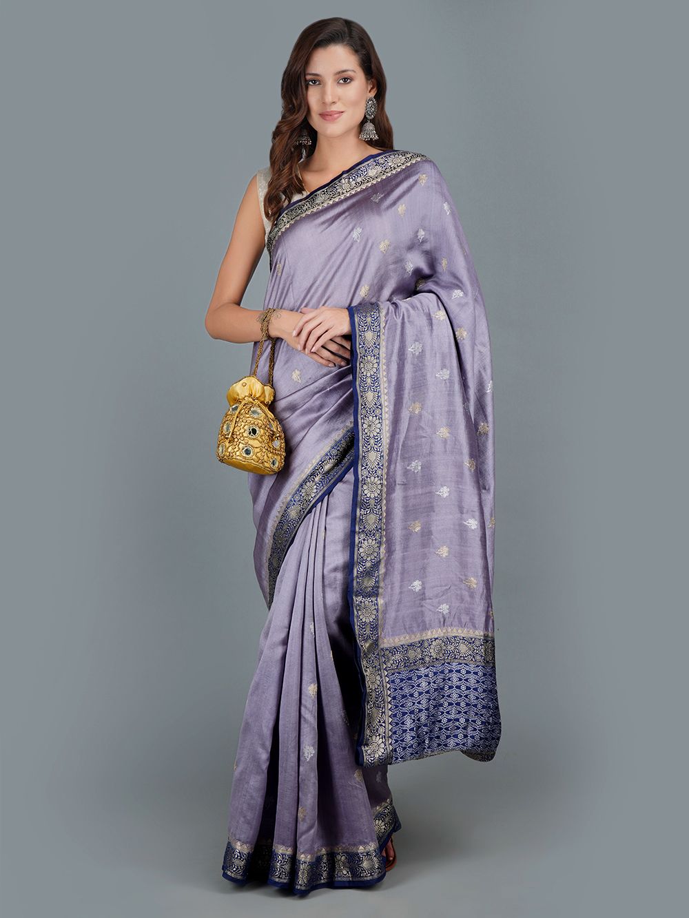 Greyish Blue Handwoven Banarasi  Silk Saree