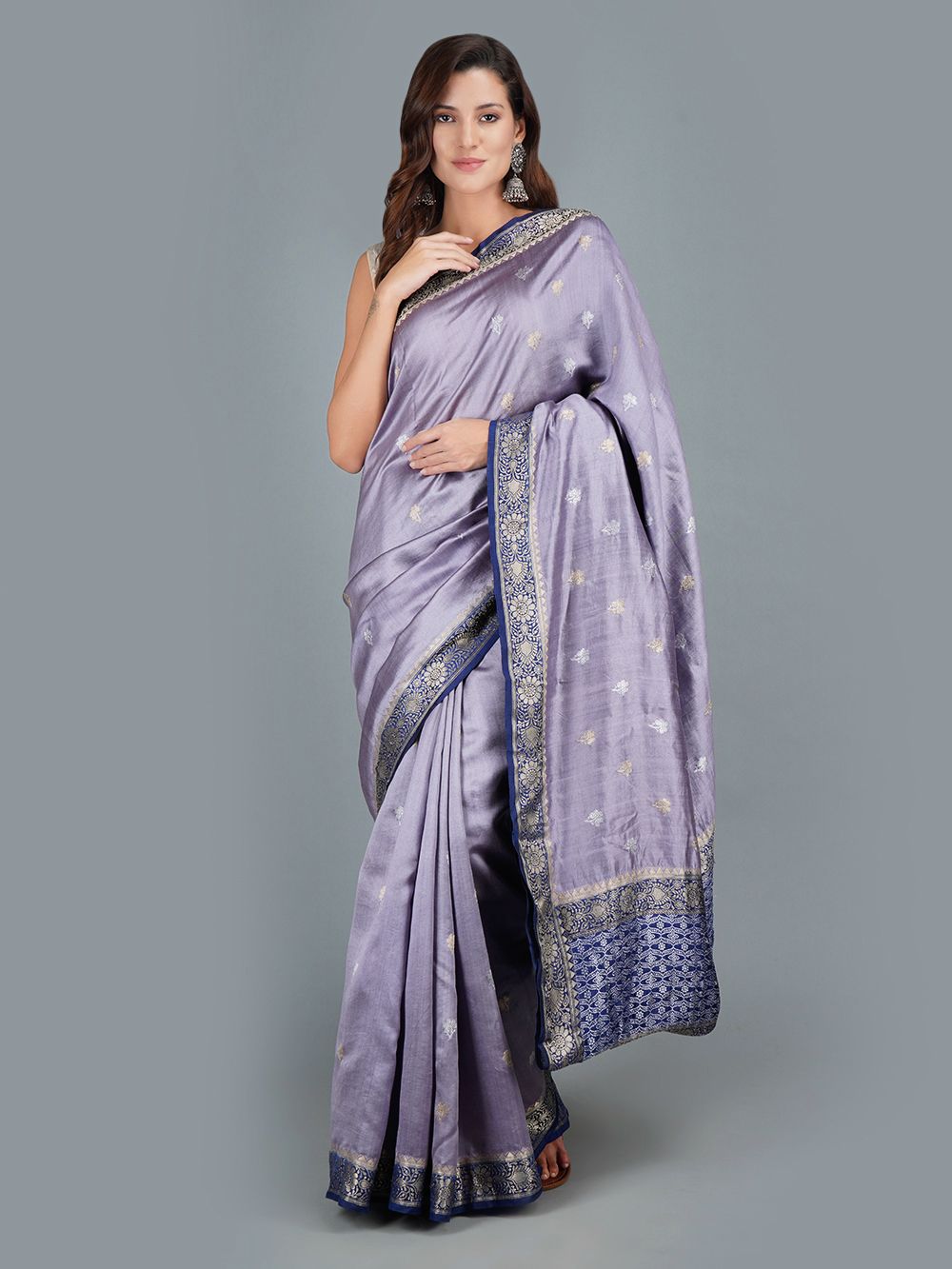 Greyish Blue Handwoven Banarasi  Silk Saree