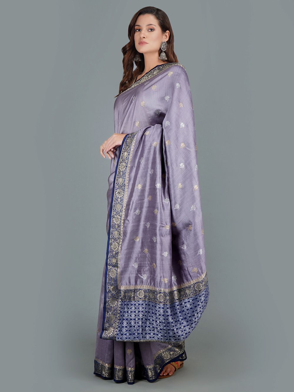 Greyish Blue Handwoven Banarasi  Silk Saree