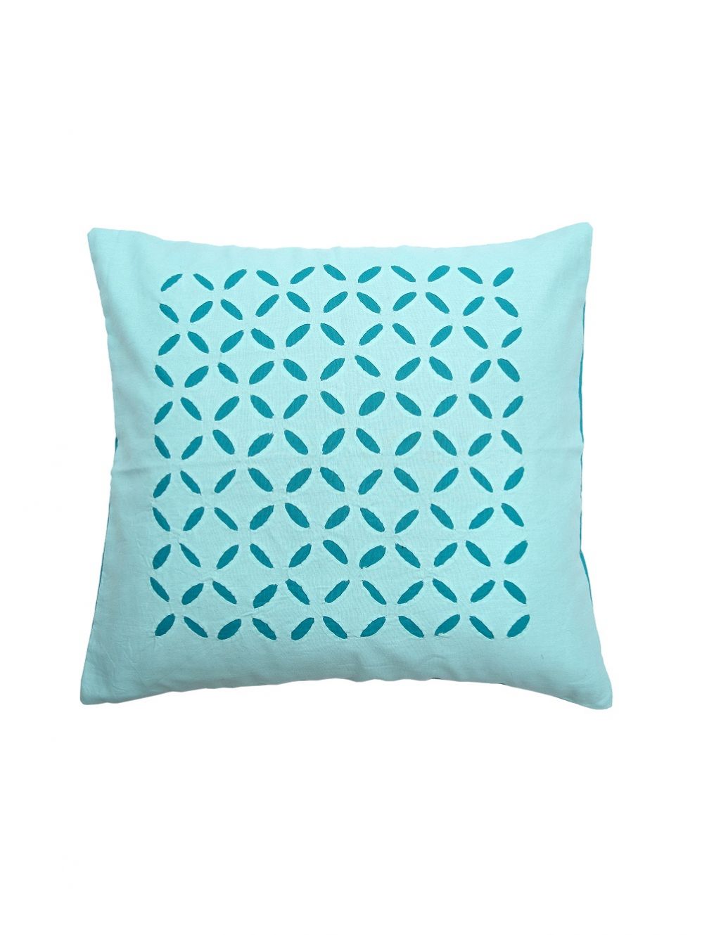 Aquamarine Applique Cutwork Cotton Cushion Cover
