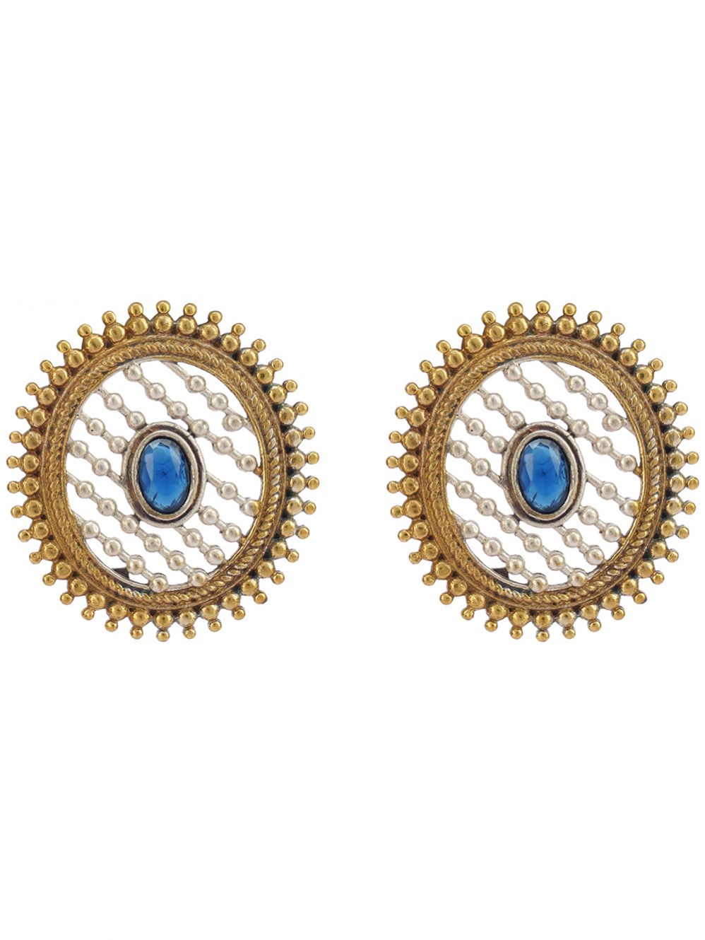 Blue Handcrafted Dual Tone Brass Stud Earrings