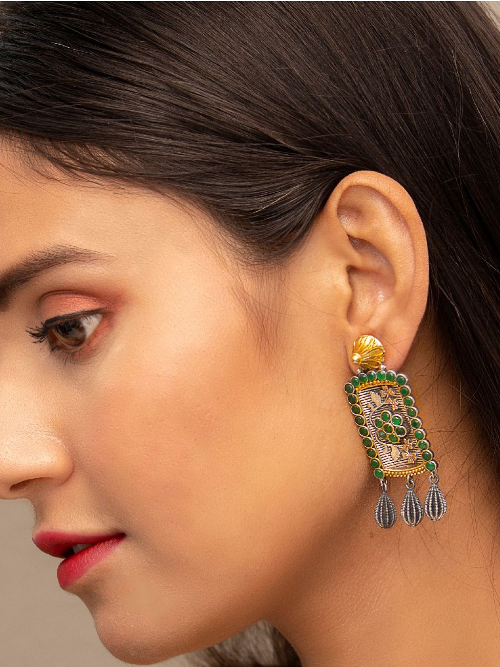 Tribal  Dual Tone Brass Earrings