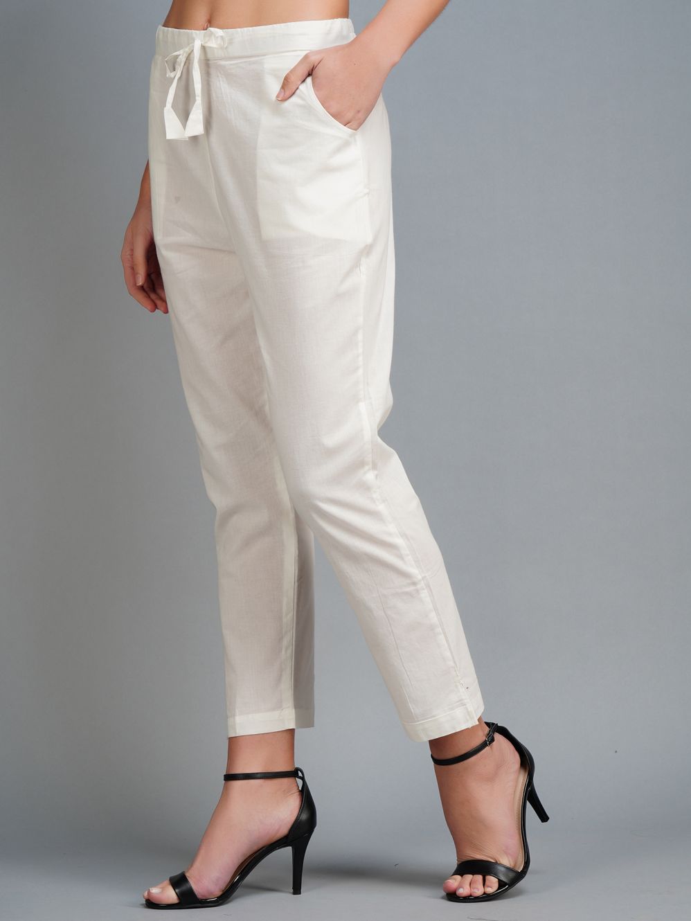 White Cotton  Casual pants 