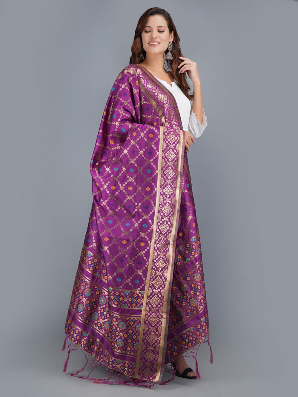 Purple  Art Silk Banarasi Dupatta
