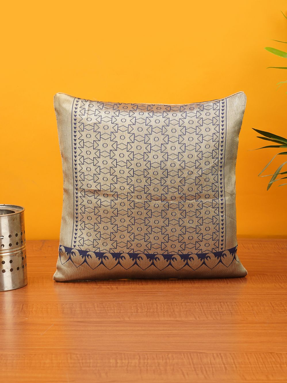 Blue  Brocade  Banarasi Cushion Cover - size 12 x 12 inch 
