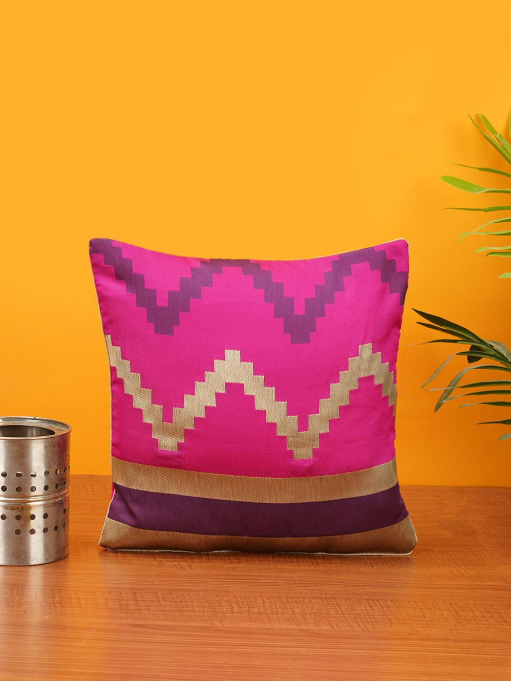 Pink Brocade  Banarasi Cushion Cover - size 12 x 12 inch 