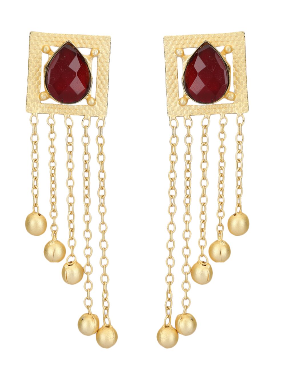Red Stone Golden Beats Matte Gold Earrings
