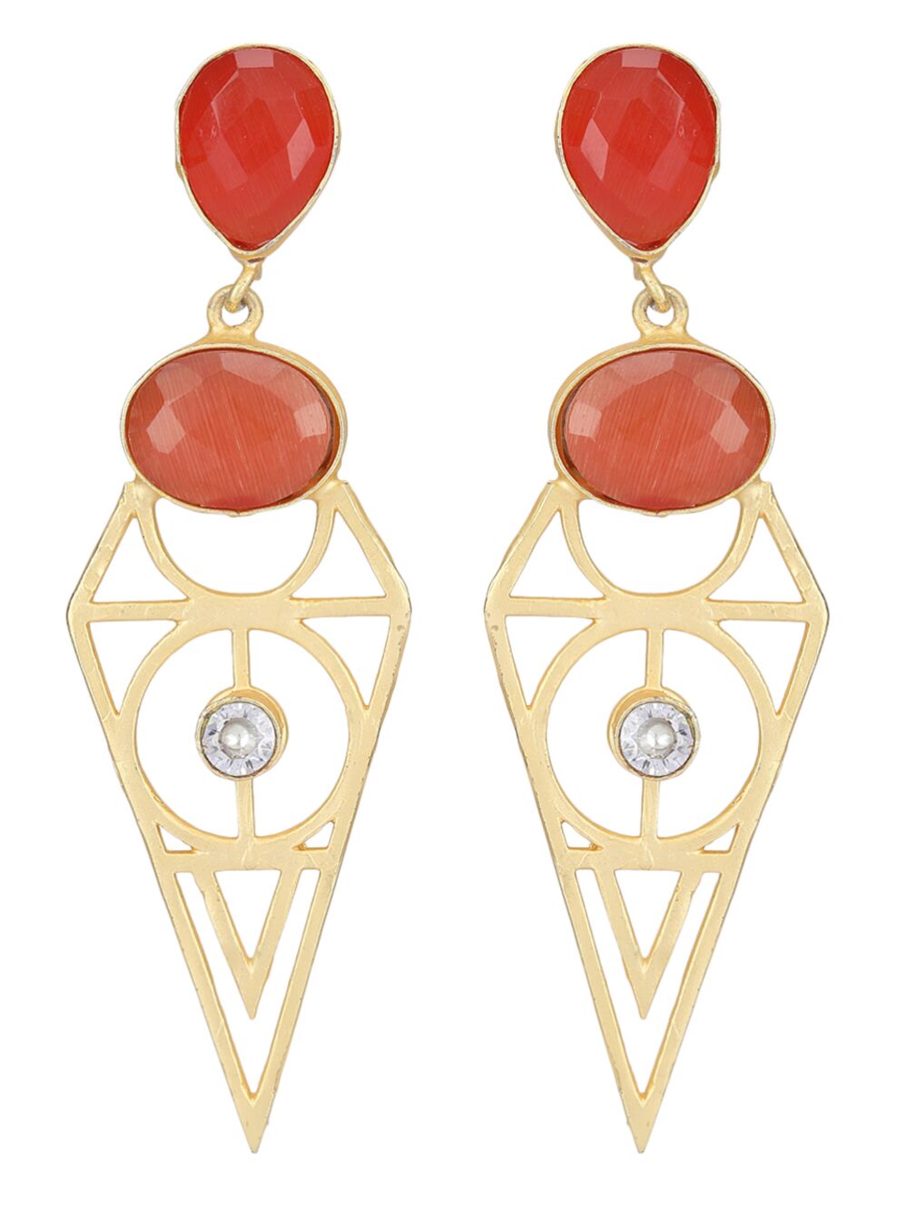 Red Stone Matte Gold Earrings
