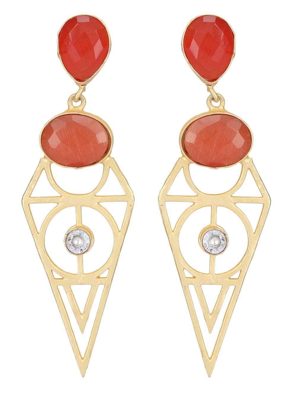 Red Stone Matte Gold Earrings