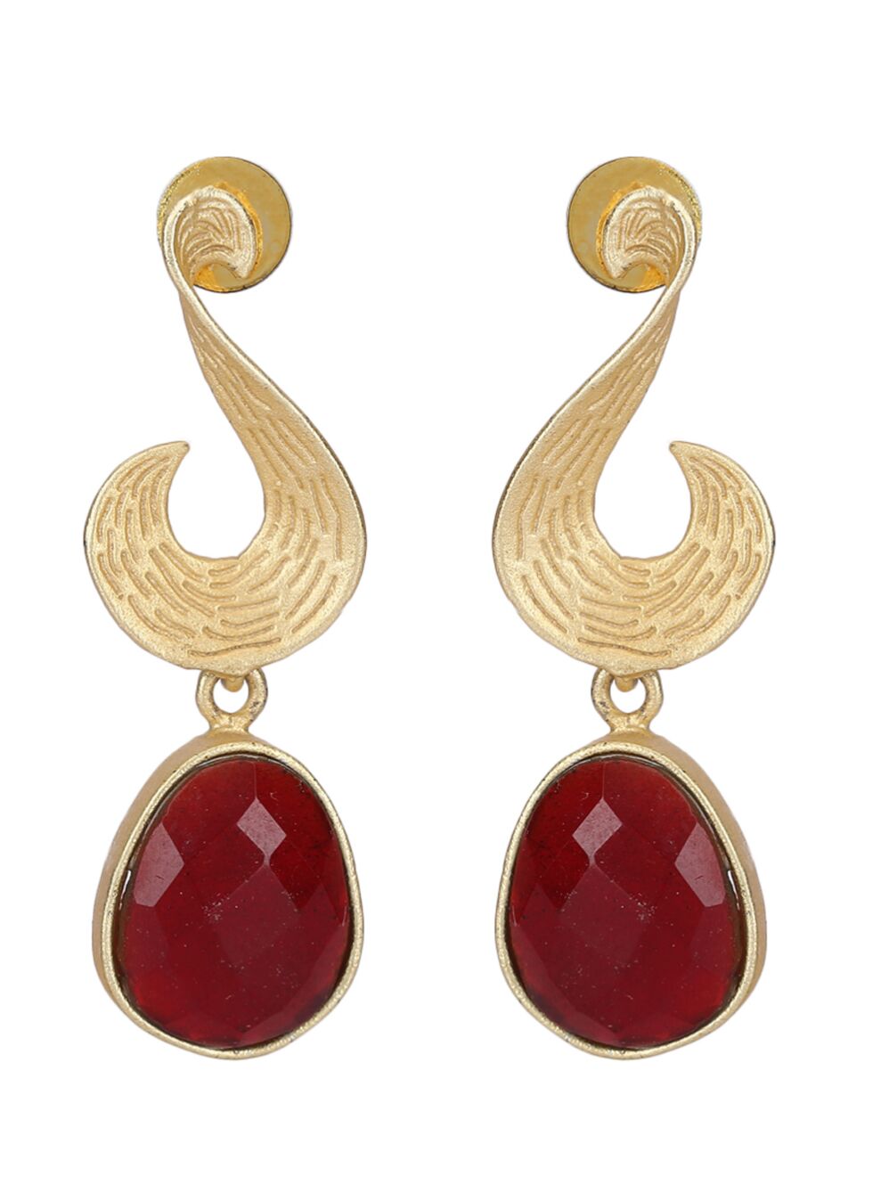 Red Stone Matte Gold Earrings