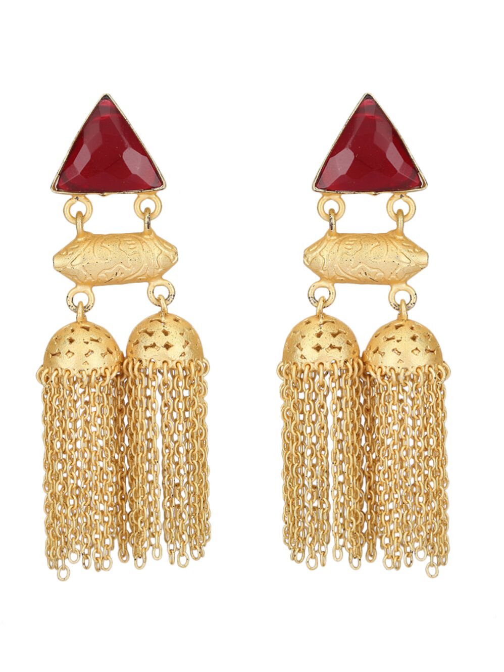 Red Stone Matte Gold Jhumka