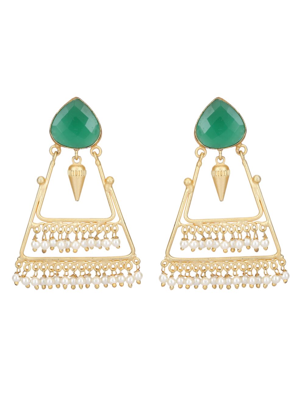 Green Stone Matte Gold Earrings