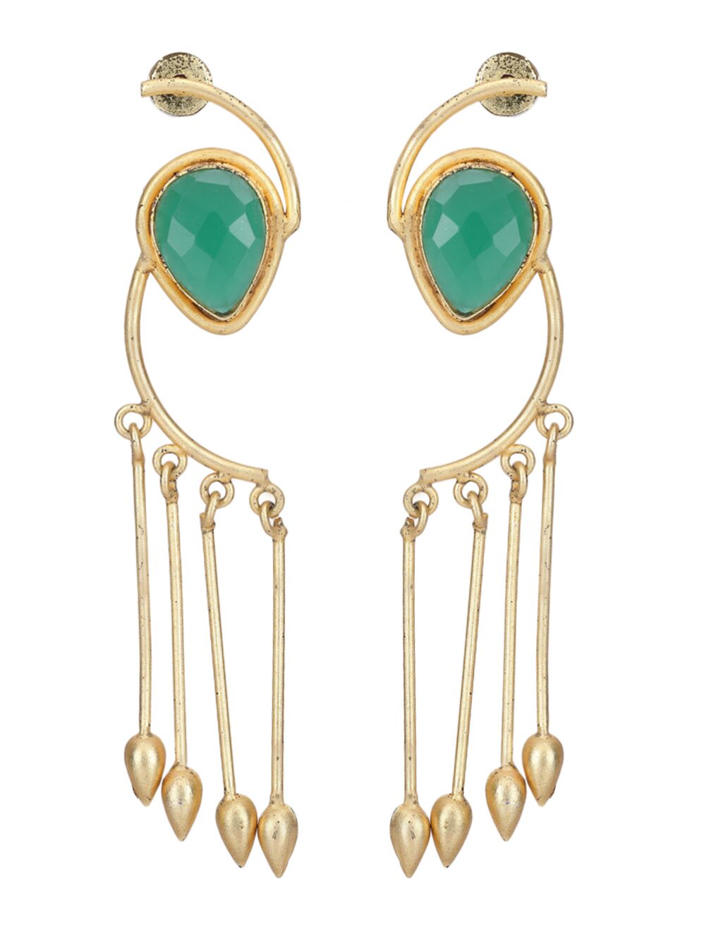 Green Stone Matte Gold Earrings