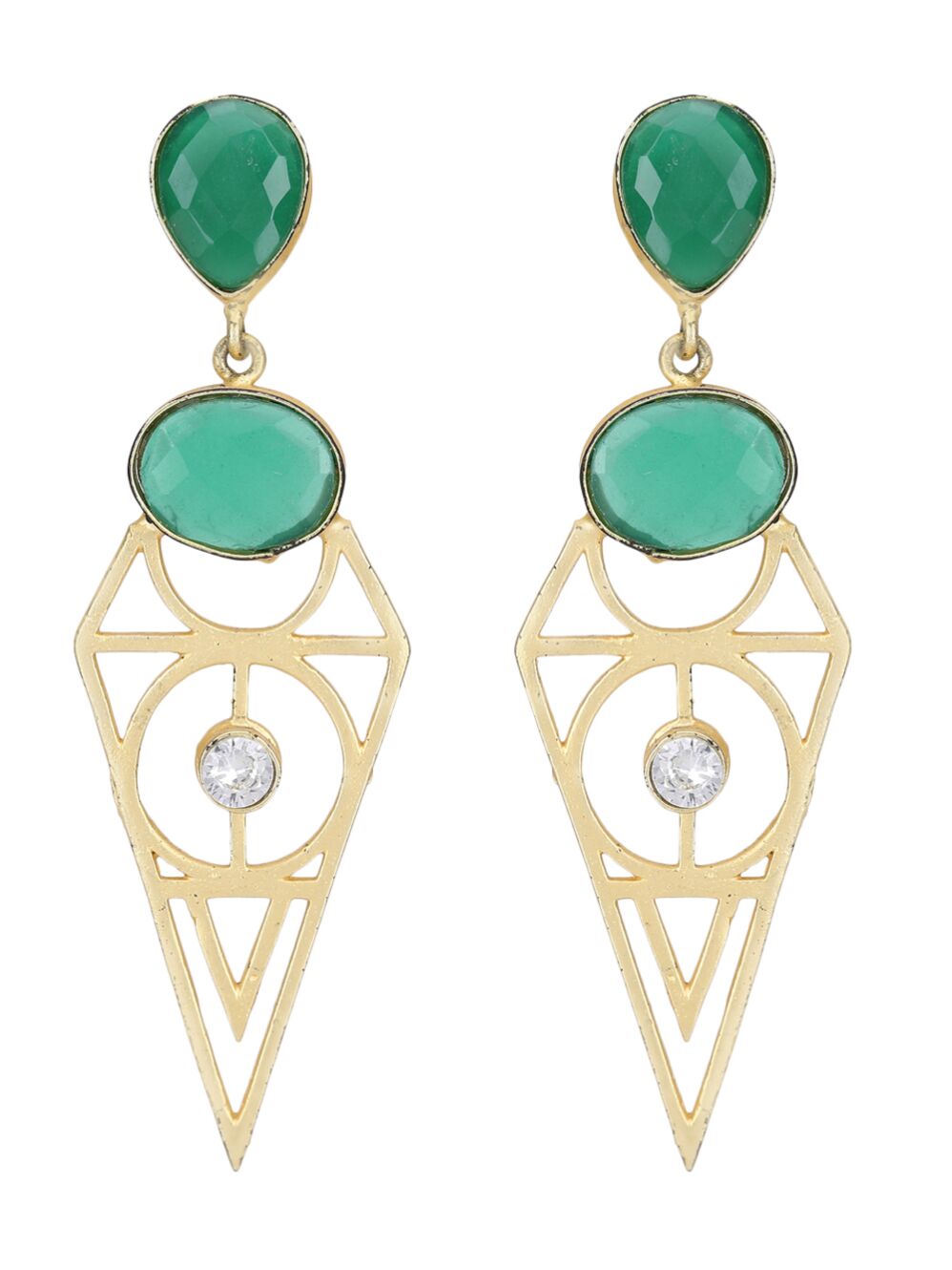 Green Stone Matte Gold Earrings