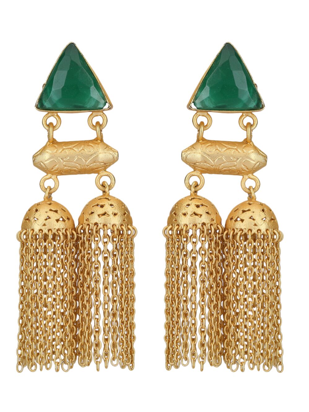 Green Stone Matte Gold Jhumka