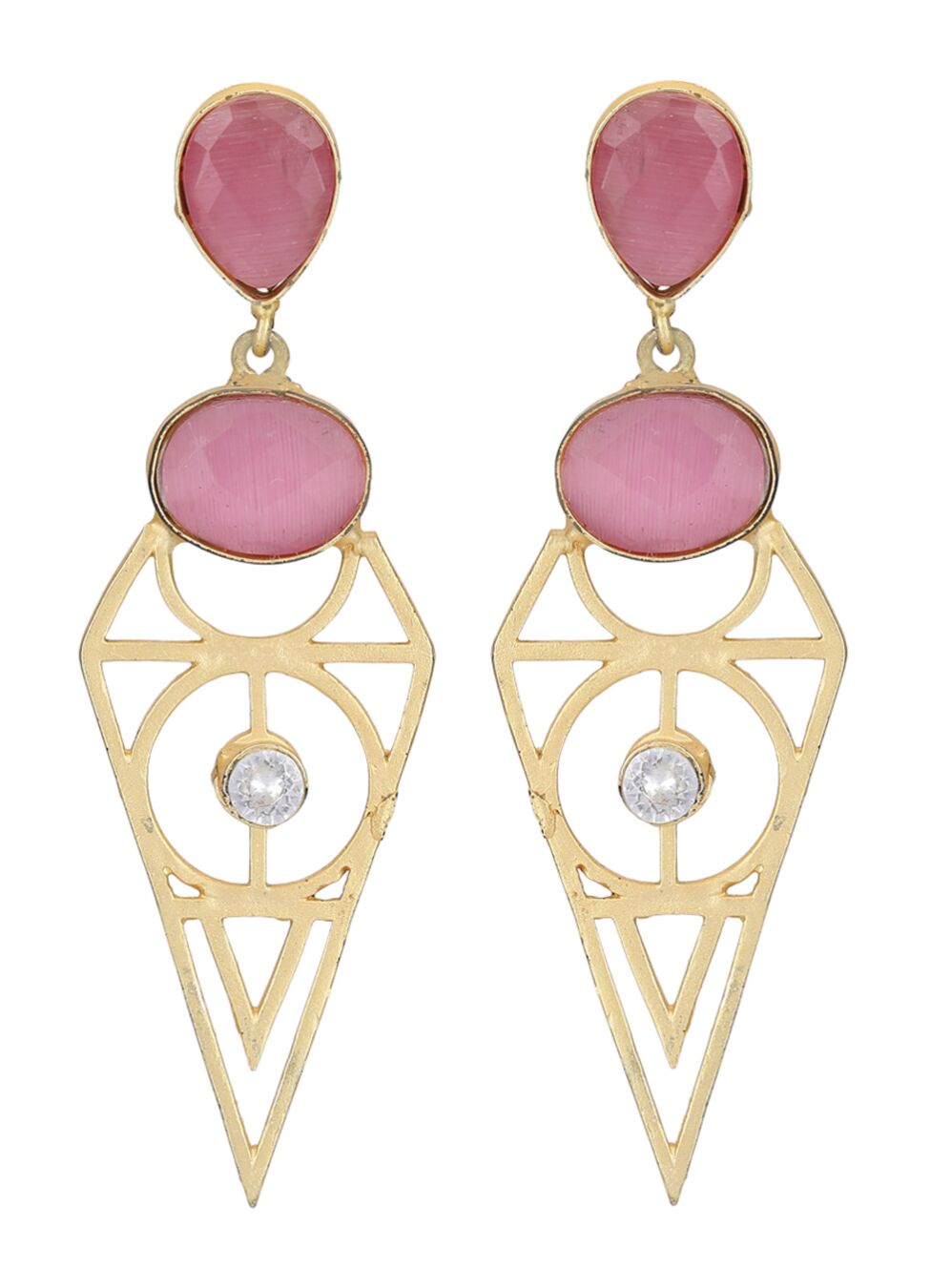 Pink Stone Matte Gold Earrings