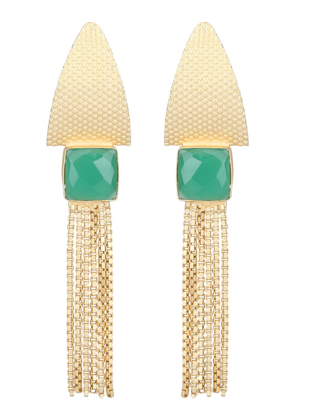 Handcrafted Green Stone Matte Gold Earrings