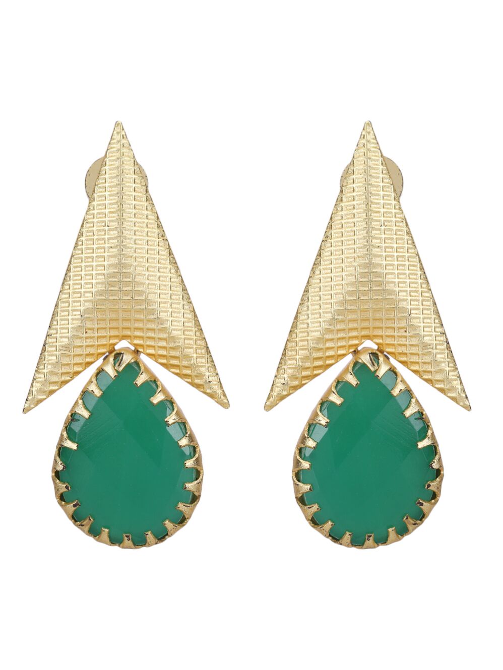 Green Stone Matte Gold Earrings