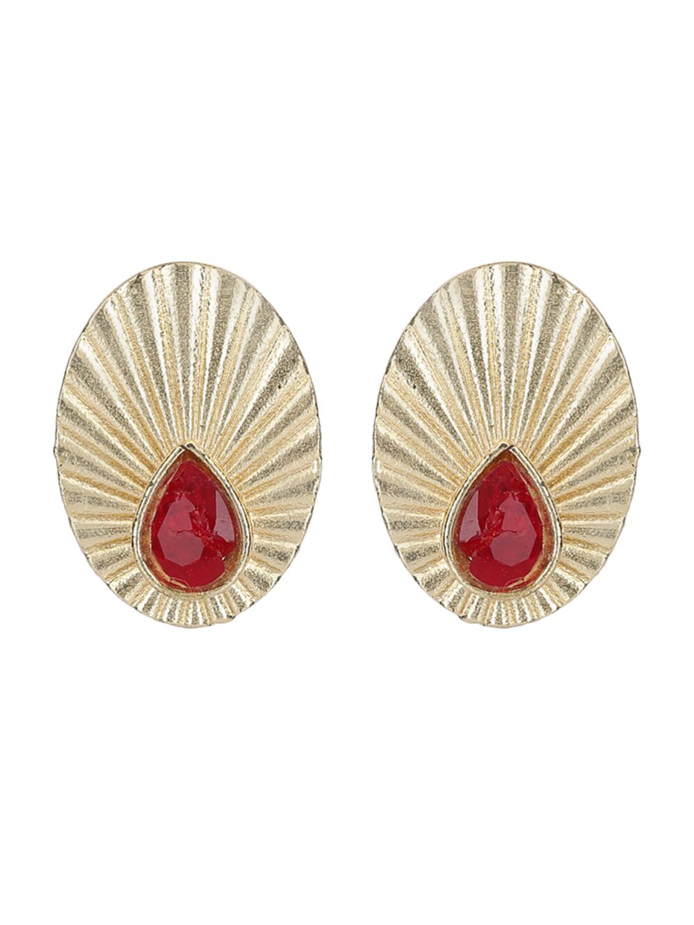Miny Size Red Stone Matte Gold Earrings