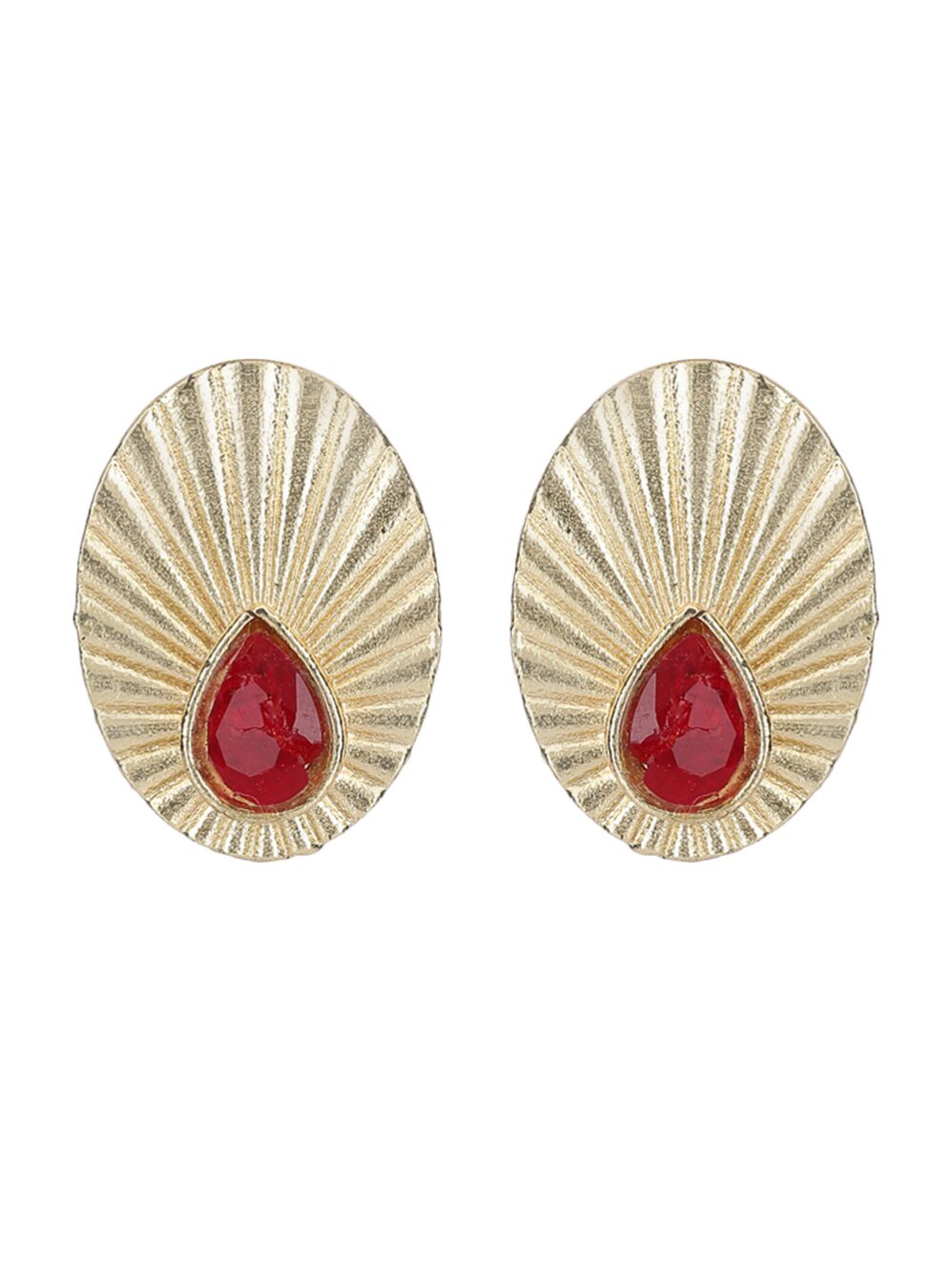 Miny Size Red Stone Matte Gold Earrings