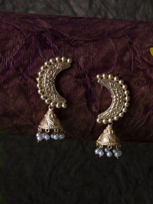 Moon Shape Matte Gold Stud Earrings