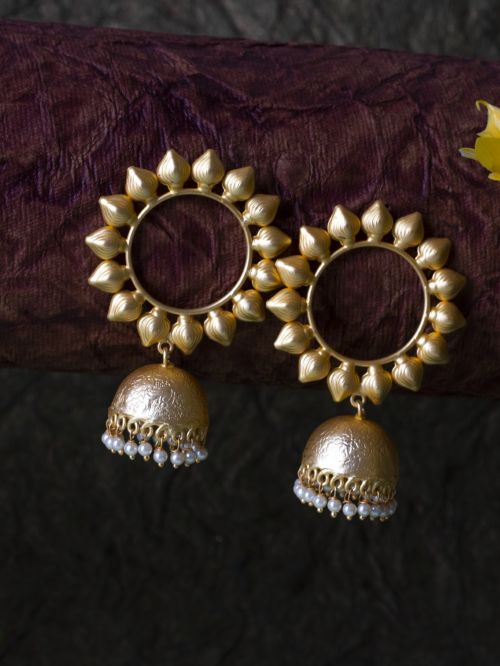 Round Shape Matte Gold Stud Earrings