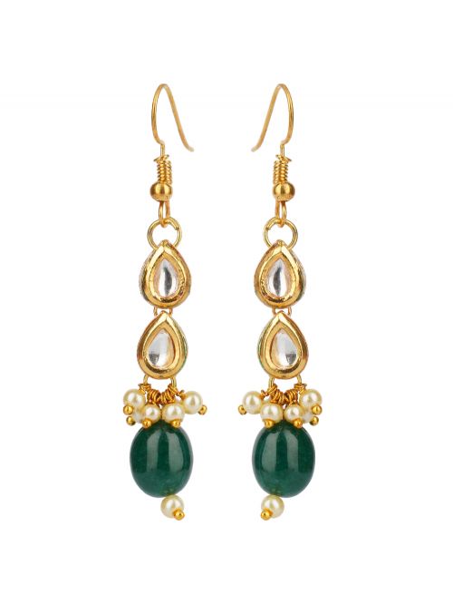 Green handcrafted Gold tone Kundan Earrings