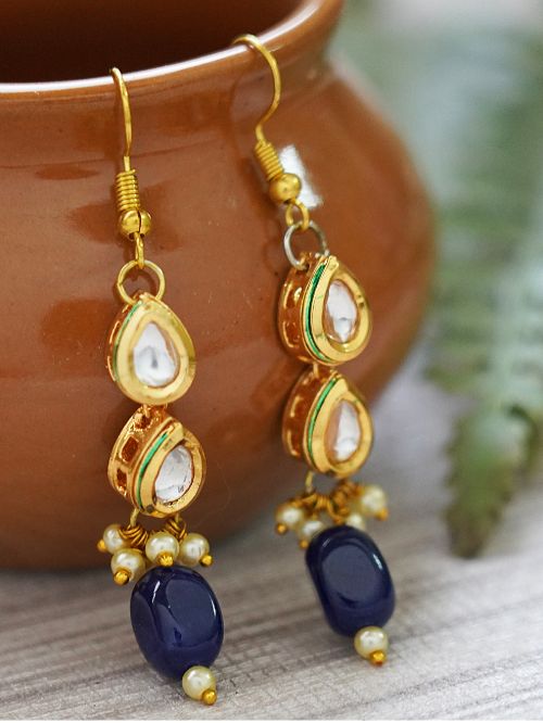 Blue handcrafted Gold tone Kundan Earrings