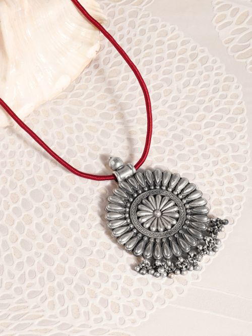 Red Handcrafted Tribal Silver Pendant 