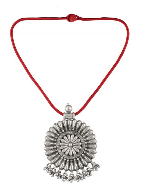 Red Handcrafted Tribal Silver Pendant 