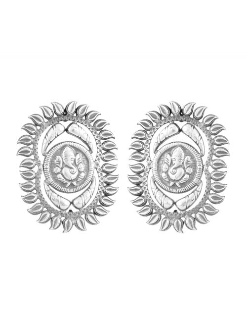 Lord Ganesha handcrafted Silver Stud  Earrings
