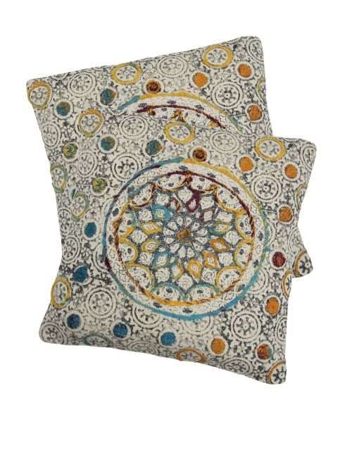 Multicolour Hand Block Printed Cotton Dari Cushion Cover