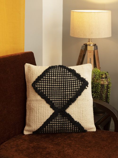 Black and White  Handloom cushion cover