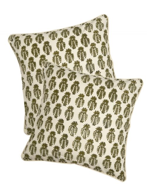 Green Hand Block Printed Cotton Cushion Cover