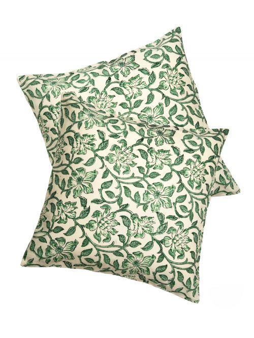 Light Green Hand Block Printed Cotton Cushion Cover