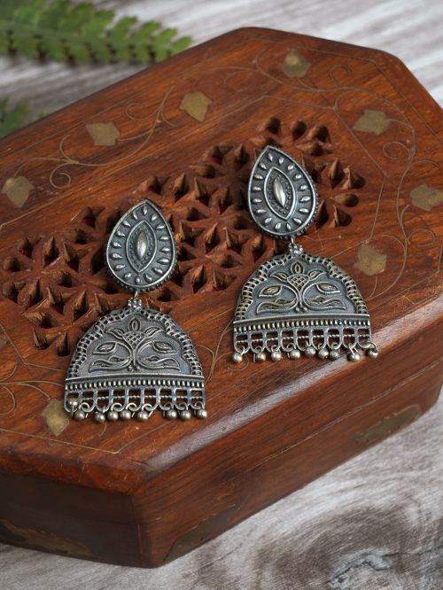 Handcrafted Silver Tone Brass Earrings