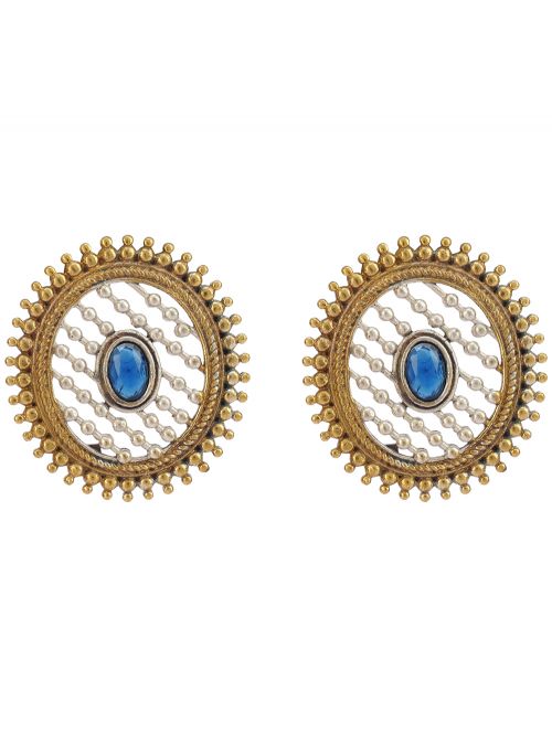 Blue Handcrafted Dual Tone Brass Stud Earrings