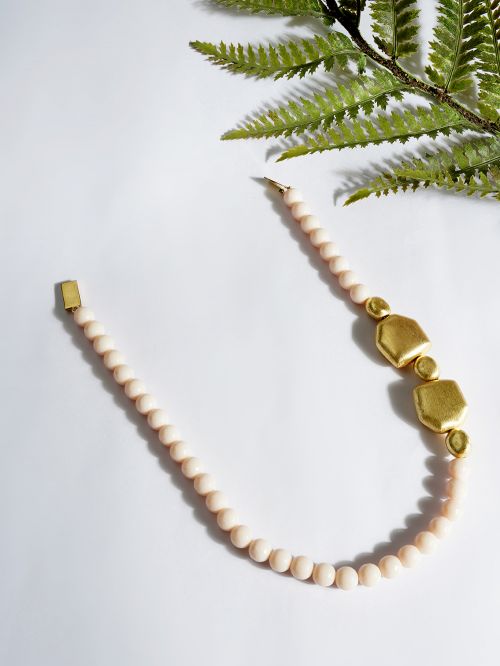 Handcrafted  Rose  Matte Gold Beaded Necklace