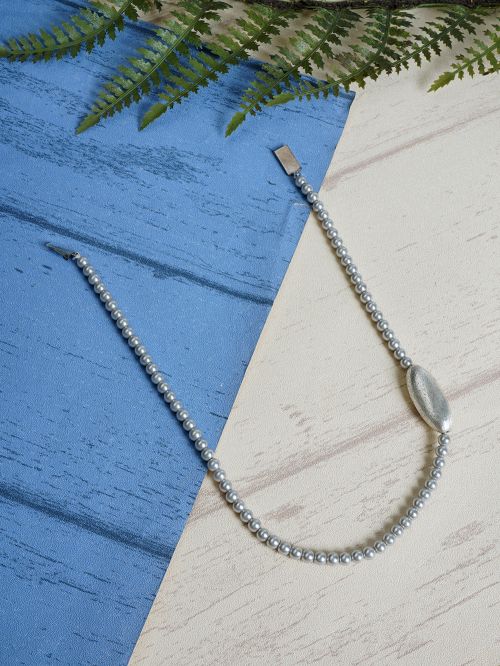 Handcrafted  Matte Silver Beaded Necklace