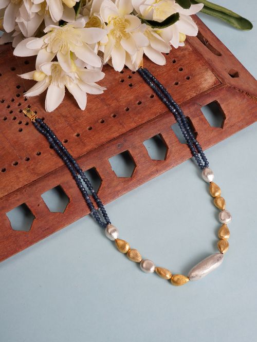 Blue Handcrafted  Matte  Beaded Necklace