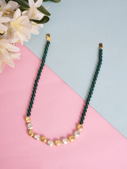 Green Handcrafted  Matte  Beaded Necklace