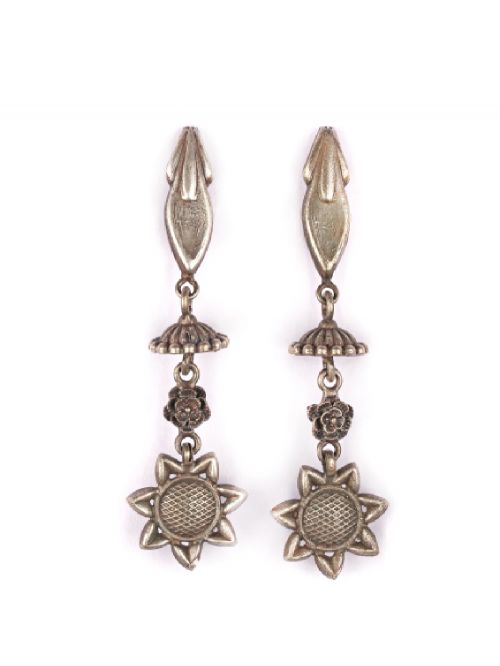 Tribal Silver Tone Brass Earrings