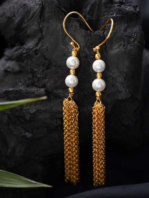 Matte Gold Pearl drop handcrafted brass earrings