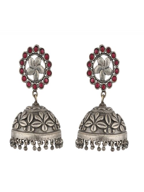 Silver Toned Red Handcrafted Brass Jhumkies