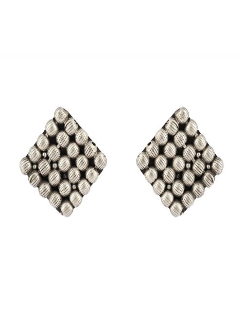 Beaded Silver Tone Brass Earring