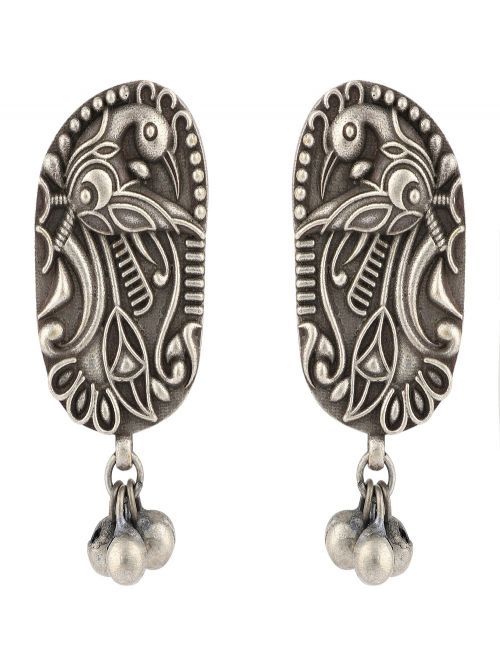 Peacock Silver Tone Brass Earrings